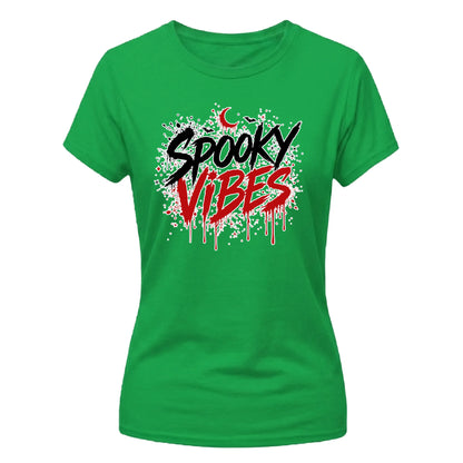 Bold spooky vibes dripping text Halloween ladies t-shirt
