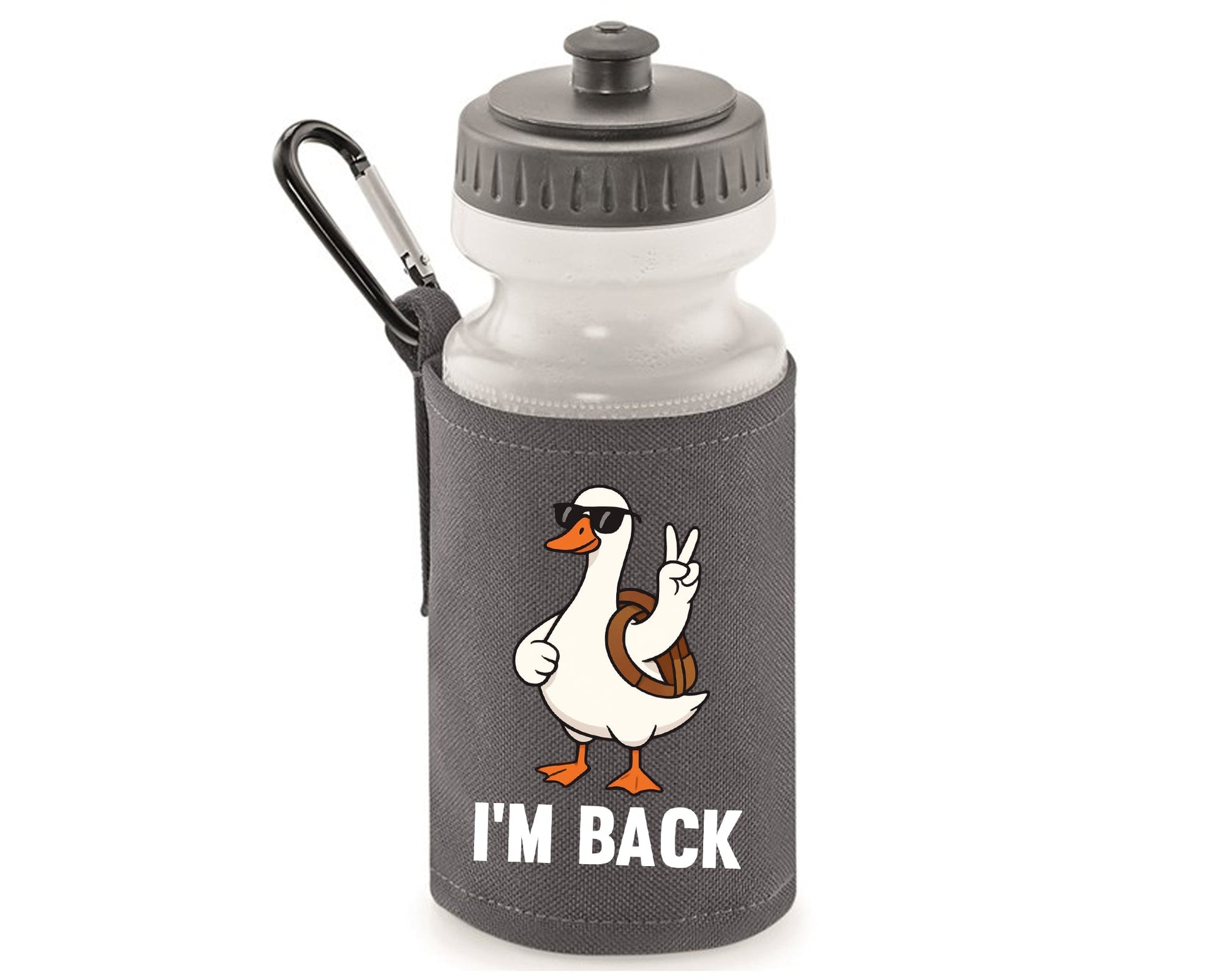 Back To School Water Bottle, Funny Duck Printed I’m Back, 600D Polyester Soft Water Bottle, BPA-Free, Gift for Students Or Teachers M8482