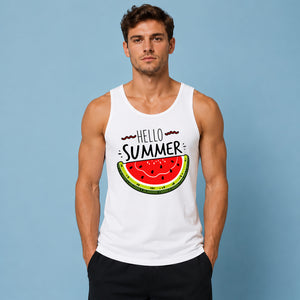 Bright Colourful Watermelon Hello Summer Print Men Tank Top