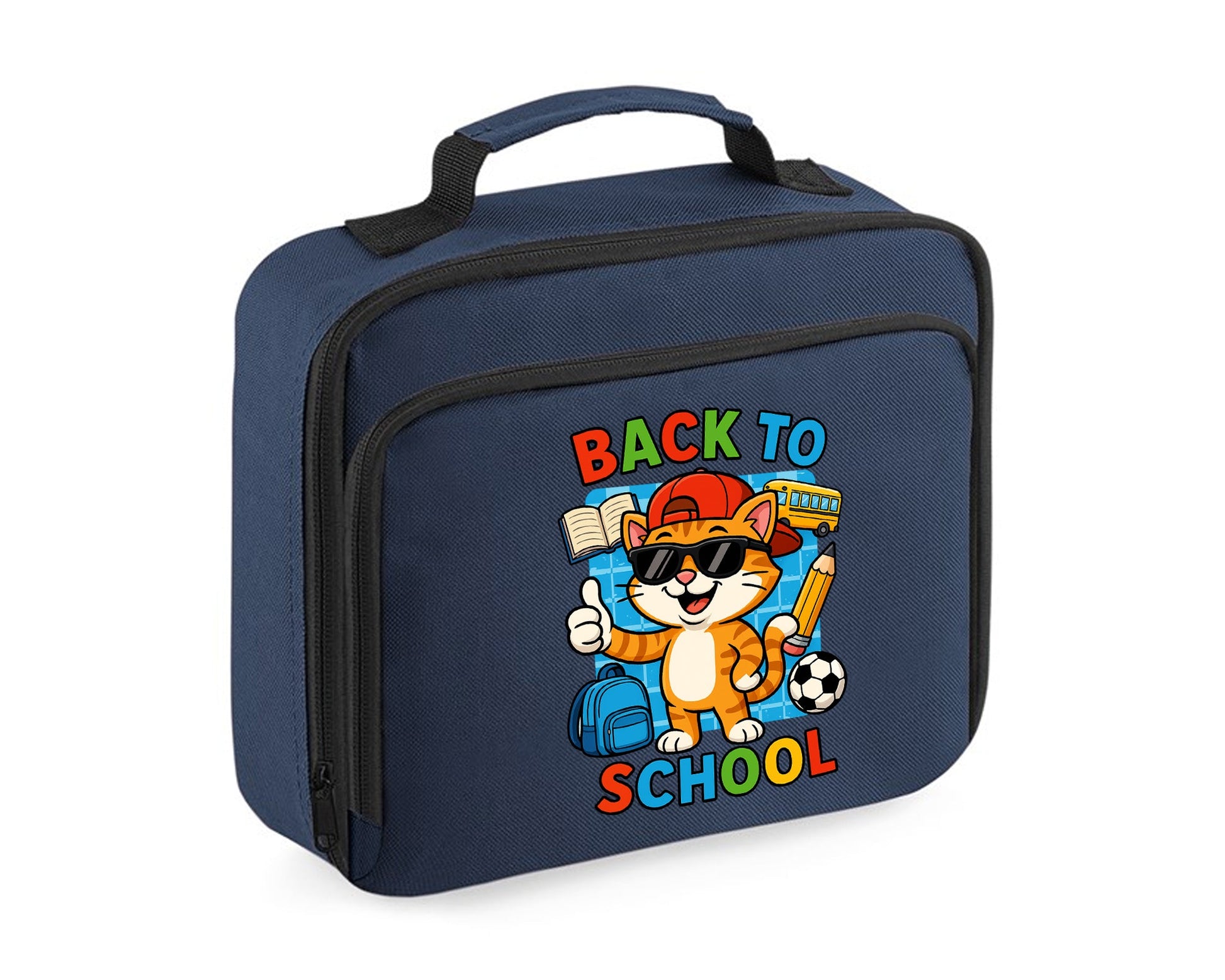 Back To School Lunch Bag, Funny Cute Cat Print For Kids, Students, Or Cat Lovers, Fully Insulated PEVA Lining Cooler Bag M8485