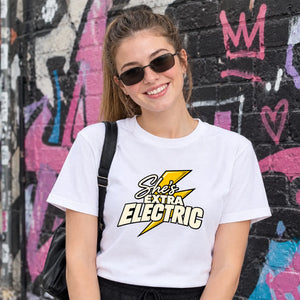 She's Electric T-Shirt | Retro Lightning Bolt Graphic Slogan Tee