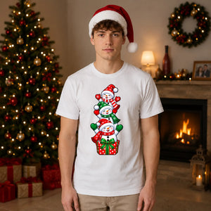 Delightful stacked snowmen graphic Christmas Unisex T-Shirt