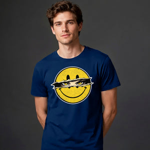 Edgy Ripped Smiley Face Anime Eyes Graphic Unisex T-Shirt