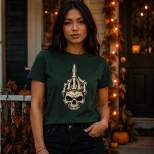 Edgy skeleton hand middle finger Halloween Unisex t-shirt