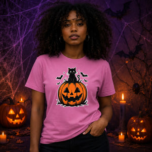 Spooky black cat pumpkin graphic Halloween Unisex T-Shirt