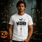 Spooky wizard cobweb bats graphic Halloween Unisex t-shirt