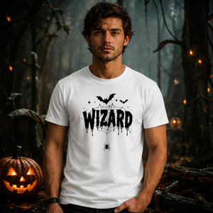Spooky wizard cobweb bats graphic Halloween Unisex t-shirt