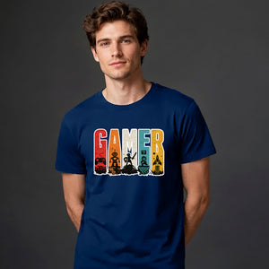 Vintage Retro Stripes Gamer Silhouette Graphic Unisex T-Shirt
