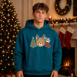 Charming Antler Bear Stockings Christmas Oversized Hoodie