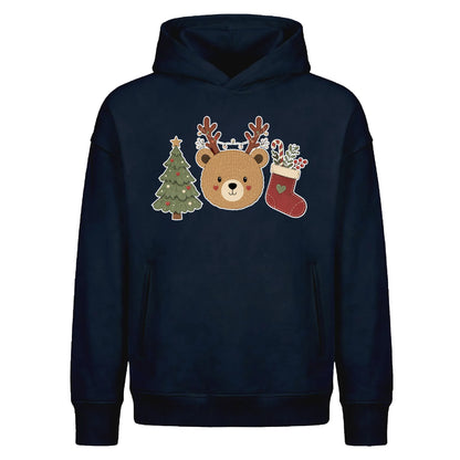 Charming Antler Bear Stockings Christmas Oversized Hoodie