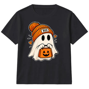Charming beanie ghost pumpkin treat Halloween Kids T-Shirt