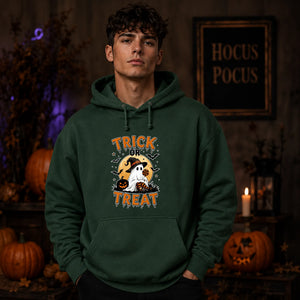 Charming ghost witch hat pumpkin graphic Halloween hoodie