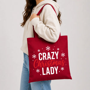 Cheeky Crazy Christmas Lady Snowflake Christmas Tote Bag