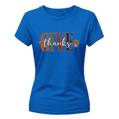 Chic autumn leaf block script Thanksgiving Ladies T-Shirt