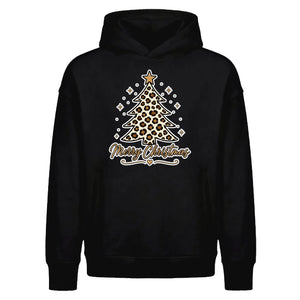 Chic Leopard Print Tree Graphic Christmas Oversized Hoodie