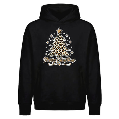 Chic Leopard Print Tree Graphic Christmas Oversized Hoodie