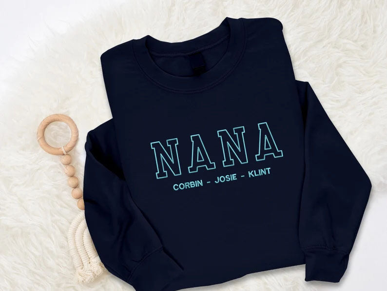 Embroidered Nana Sweatshirt, Custom Kids Name Matching Sweater, Personalised Name Crewneck Jumper, Grandma Sweatshirt, Nana Birthday Gifts