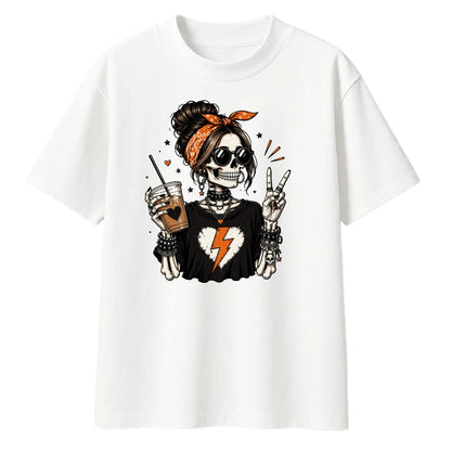 Coffee lover skeleton graphic Halloween Oversized t-shirt