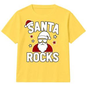 Cool Santa Rocks Sunglasses Graphic Christmas Kids T-Shirt