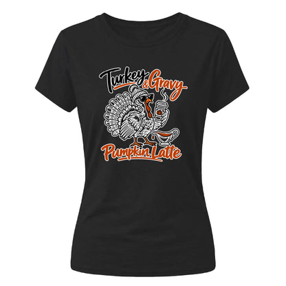 Cool turkey coffee graphic Thanks Giving Ladies T-Shirt