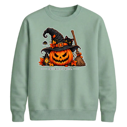 Cosy Spooky Witch Pumpkin Cat Halloween Unisex Sweatshirt