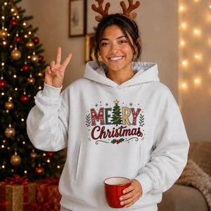 Cozy Festive Tree Typography Christmas Oversized Hoodie