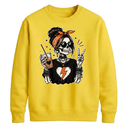 Cozy skeleton coffee print top Halloween Unisex Sweatshirt