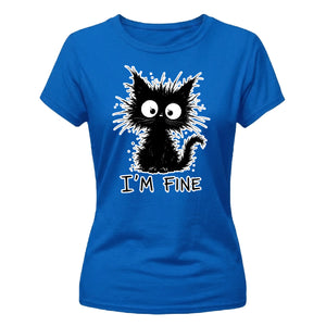 Crazy Fluffy Feline Im Fine Slogan Motif ladies fit T-Shirt