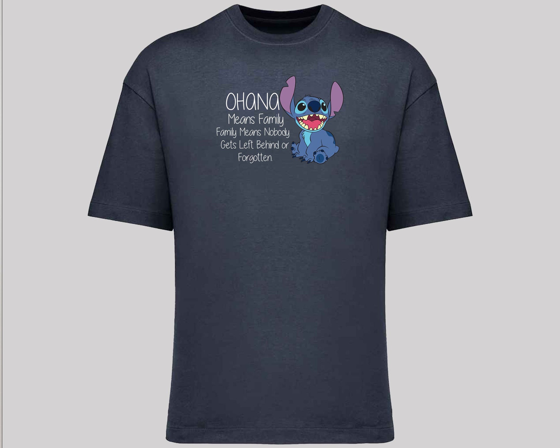 Stitch Oversized T-Shirt, Cute Disney Tee with 'Ohana Means Family' Quote, Oversized Fit for Women & Men, Cool Streetwear M8405