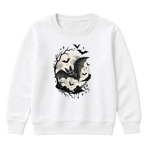 Creepy flying bat full moon night Halloween Kids Sweatshirt