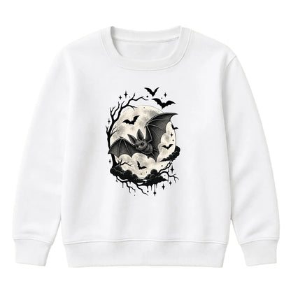 Creepy flying bat full moon night Halloween Kids Sweatshirt