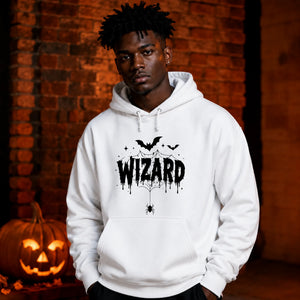 Creepy wizard dripping text graphic print Halloween hoodie