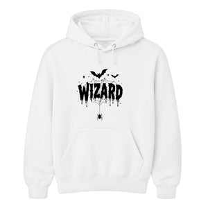 Creepy wizard dripping text graphic print Halloween hoodie