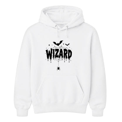 Creepy wizard dripping text graphic print Halloween hoodie