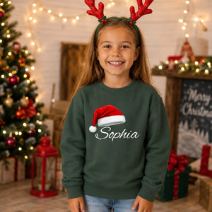 Custom festive name santa hat Christmas Kids Sweatshirt