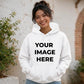 Custom image upload flexible placement trendy unisex hoodie