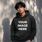Custom image upload flexible placement trendy unisex hoodie
