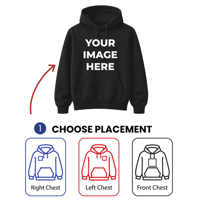 Custom image upload flexible placement trendy unisex hoodie