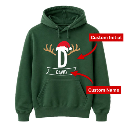 Custom Initial And Name Antlers Christmas Unisex Hoodies