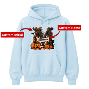Custom name & initial letter spooky pumpkin Halloween Unisex Hoodie