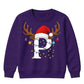 Custom initial reindeer light Christmas Kids Sweatshirt