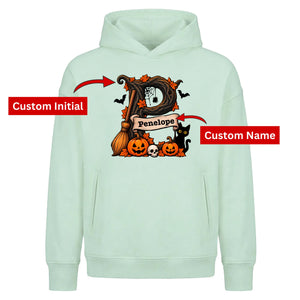 Custom initial tree name spooky Halloween Oversized Hoodie