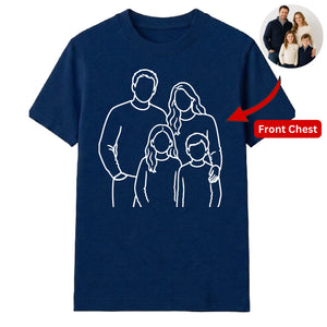 Custom Line Art Family Portrait Outline Unisex T-Shirt