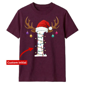 Custom monogram reindeer lights Christmas Unisex T-Shirt