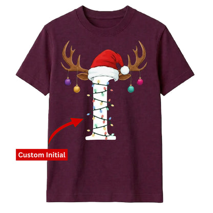 Custom monogram reindeer lights Christmas Unisex T-Shirt