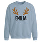Custom Name Reindeer Antlers Christmas Oversized Sweatshirt