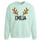 Custom Name Reindeer Antlers Christmas Oversized Sweatshirt