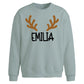 Custom Name Reindeer Antlers Christmas Oversized Sweatshirt