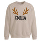 Custom Name Reindeer Antlers Christmas Oversized Sweatshirt