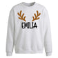 Custom Name Reindeer Antlers Christmas Oversized Sweatshirt